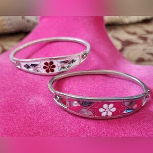 Vintage Alpaca Abalone Shell Flower Inlay Taxco Hinged Cuff